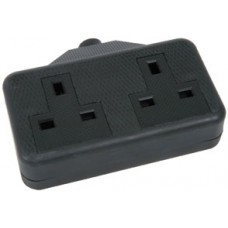 2 gang 13A rubber extension socket, Black