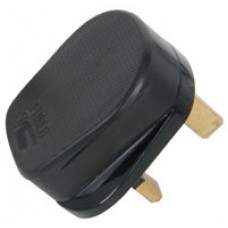 Rubber UK mains plug, 13A fuse, black