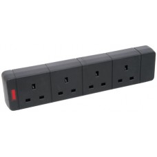 4 gang 13A trailing socket with neon