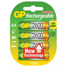 NiMH rechargeable batteries, 1.2V, 2550mAh, AA, packed 4 per blister